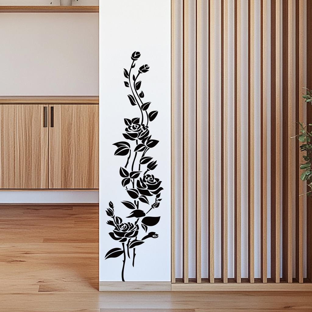 Black Rose Wall Sticker Removable Self-Adhesive Background Decor for Bedroom Living Room Home Decoration