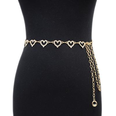 Mei Korean Style New Women's Belt - Unique Casual Decorative Heart Buckle Rhinestone Inlaid Metal Waist Chain