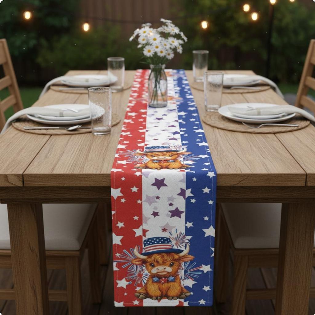 Patriotic Flag Table Runner Printed Pattern Red White and Blue Table Decor Holiday Supply Easy to Clean House Decoration