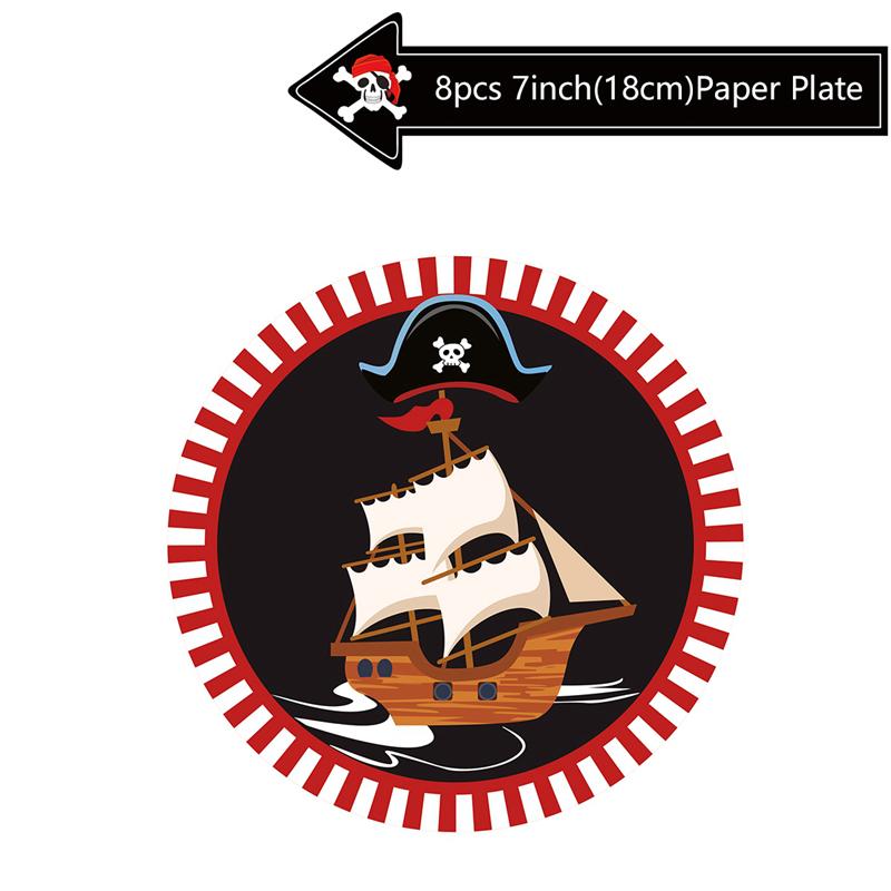 Pirate Theme Disposable Tableware Happy 1st Birthday Party Decorations Kids Napkins Paper Plates Pirate Birthday Party Supplies