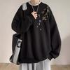 Chinese Bird Print Men Oversized Sweatshirt Fashion Loose Long Sleeve Couple Clothes