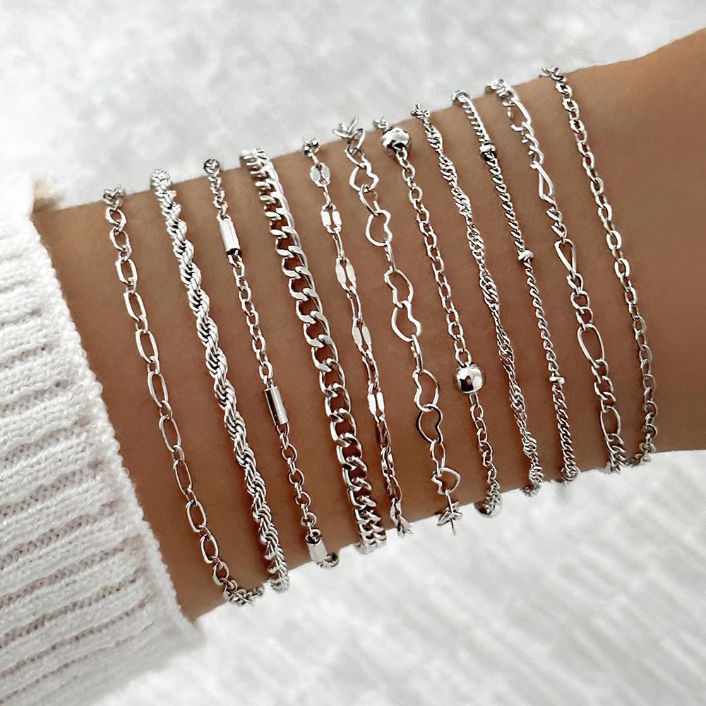 11Pcs Boho Twist Chain Bracelet Set For Women Punk Gold Silver Color Adjustable Cuban Link Bracelet Fashion Party Jewelry Gift