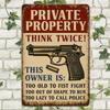 "Private Property Warning" retro metal sign, 12x8 inch.