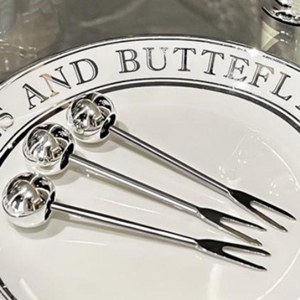 6Pcs Stainless Steel Dessert Forks with Holder INS Fruit Picks Storage Jar Set  Party Supplies