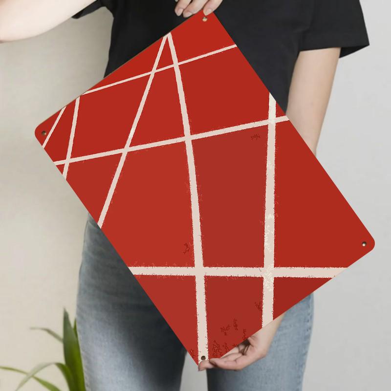 

Modern Minimalist Red Geometric Line Abstract Metal Iron Painting Living Room Wall Decor Home Art Hanging Ornament 20x30cm（7.8x11.8inch）