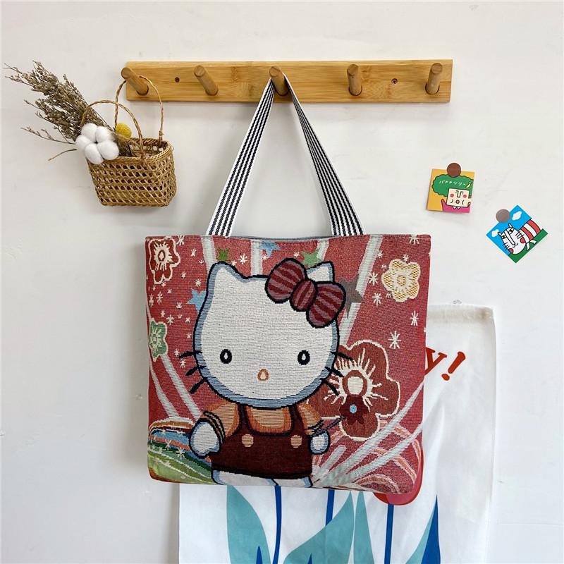 Female Jacquard Cloth Bag Handheld Large Bag Owl Embroidery Large Capacity Folding Shopping Bag Mommy Bag