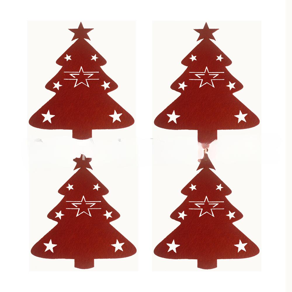 

4pcs Red Green Christmas Tree Cutlery Rack Felt Christmas Tree Hanging Cutlery Rack Fork Spoon Bag Christmas Table Decoration 21X17CM