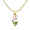Colorful Tulip Pendant Necklace, Flower Necklace, Fashionable Women'S Jewelry