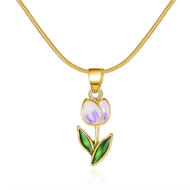 Colorful Tulip Pendant Necklace, Flower Necklace, Fashionable Women'S Jewelry