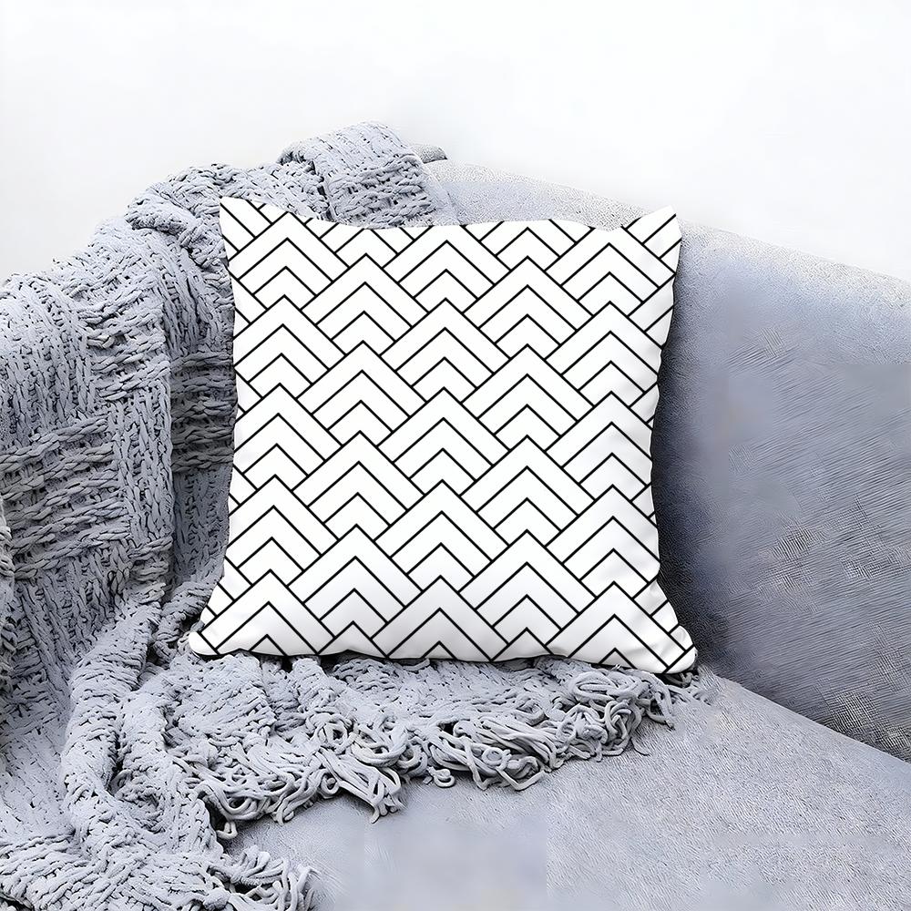 Clean Minimal White Geometry Cushion Cover Premium Comfort Reversible Pillow Cove Two In One Design for Any Room Car Interior