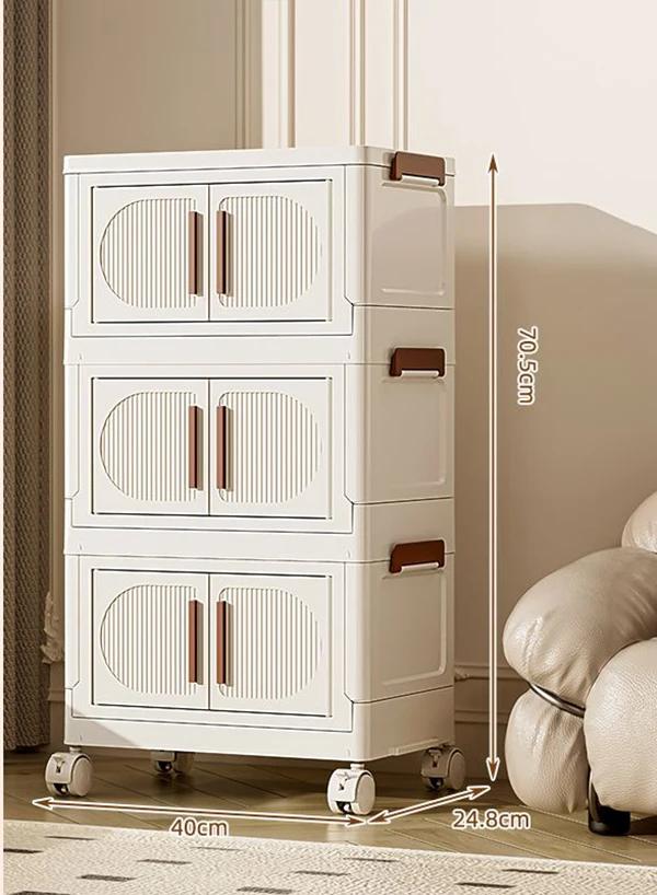 Folding Storage Box Storage Cabinet With Wheels Multifunctional Box With Pulley Household Sorting Wardrobe Organizer Container
