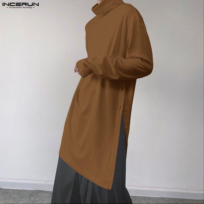 INCERUN Herbst Winter Herren Rollkragen Langarm Hohe Schlitze Lässige Lange Pullover Tops