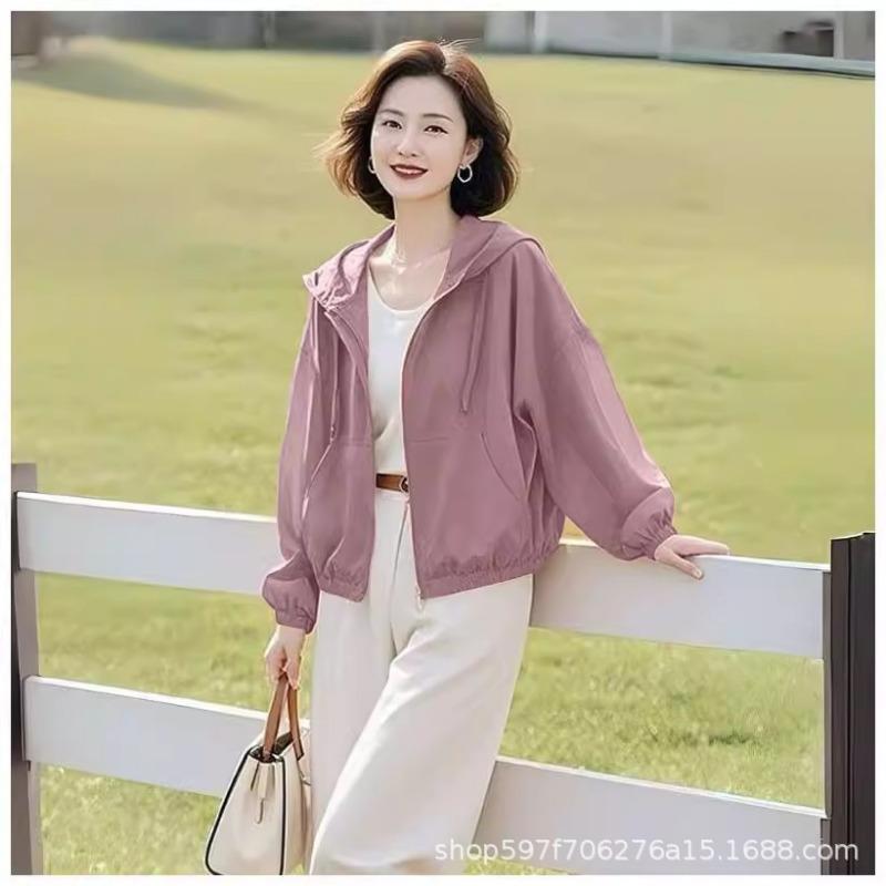 

Summer Thin Sun Protection Clothing for Women Dopamine Solid Color Loose Small Casual Tops UV Protection Hooded Jacket XL рожевий