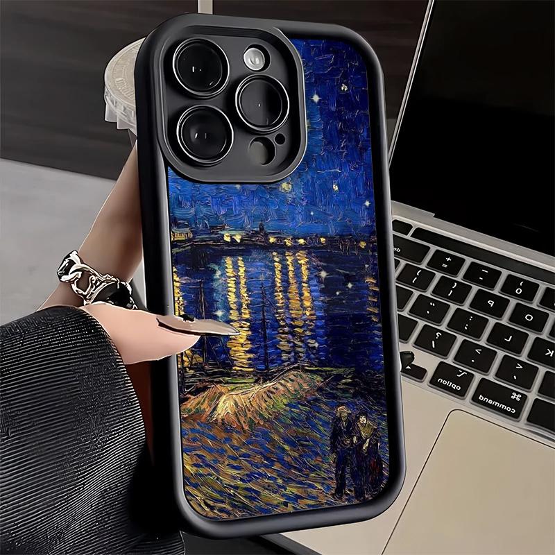 Phone Case for iPhone 17 Air 16E 15 16 Pro Max Van Gogh Oil Painting Aesthetics Cover 14 Plus 13 12 Mini Soft Shell Silicone Fun