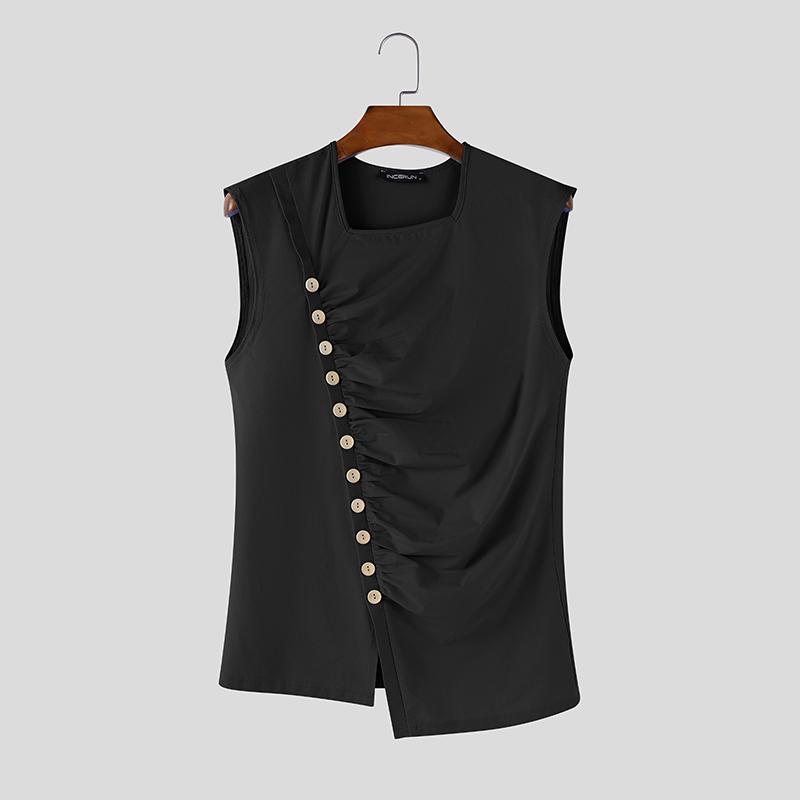 INCERUN Men Sleeveless Irregular Casual Fitted Tank Tops Undershirts S чёрный