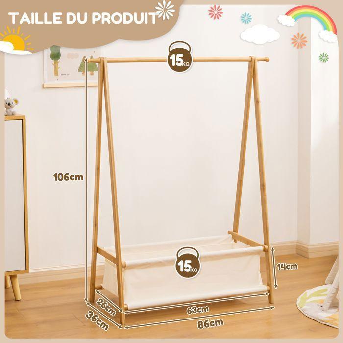 YORBAY Porte-manteau en bambou pour enfants avec boîtes de rangement, Portant à vêtements pliable, 86x36x106cm