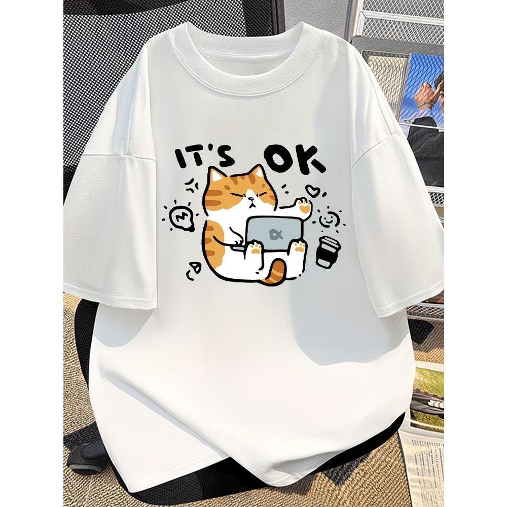 

Casual T-Shirt with Cute Cat Print- Breathable, Loose Fit, Summer Short Sleeve Top M