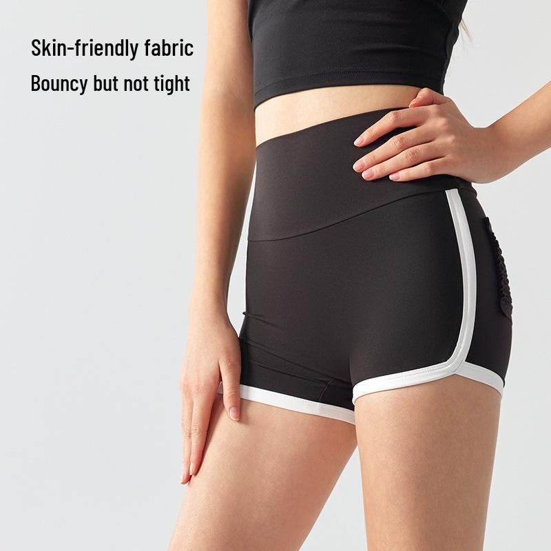 Color-Block High-Waisted Butt-Lift Yoga Shorts with Pockets for Running, Tennis, and Fitness - Women's Summer Outerwear