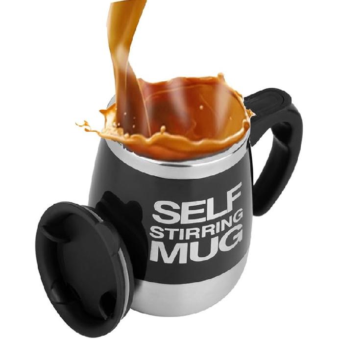 Self Stirring Mug Coffee Cup/Auto Magnetic Mixing Tea Hot Chocolate Cocoa Protein 400ml, A006M Black