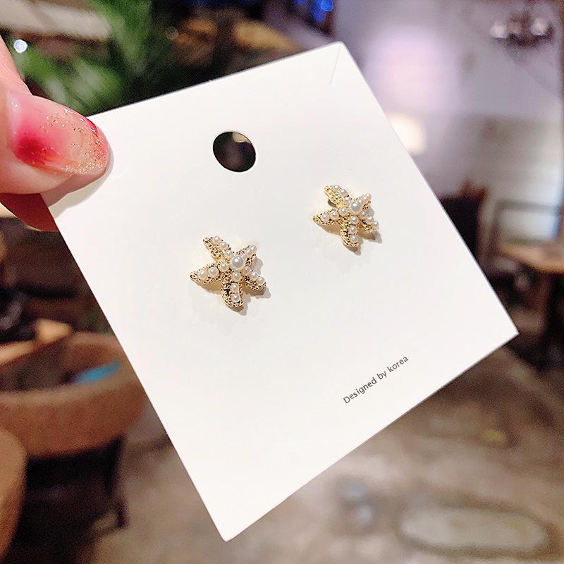 

925 Silver Starfish & Pearl Earrings - Korean Minimalist Style