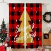 Vintage Red Plaid Christmas Pattern Printed Curtains Fireplace Christmas Tree Decoration Curtains Restaurant Party Decoration