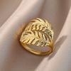 Palm Leaf Ring for Women Men Stainless Steel Leaves Ring Couple Vintage Wedding Aesthetic 2023 Zircon Anillos Mujer