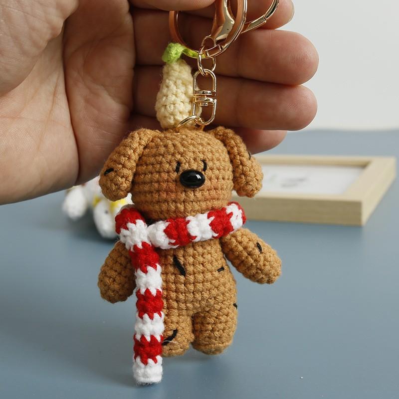 Funny Puppy Series Crochet Keychain Handmaking Knitted Puppy Keyrings Cute Small Dog Doll Crochet Keyrings Custom Accessories