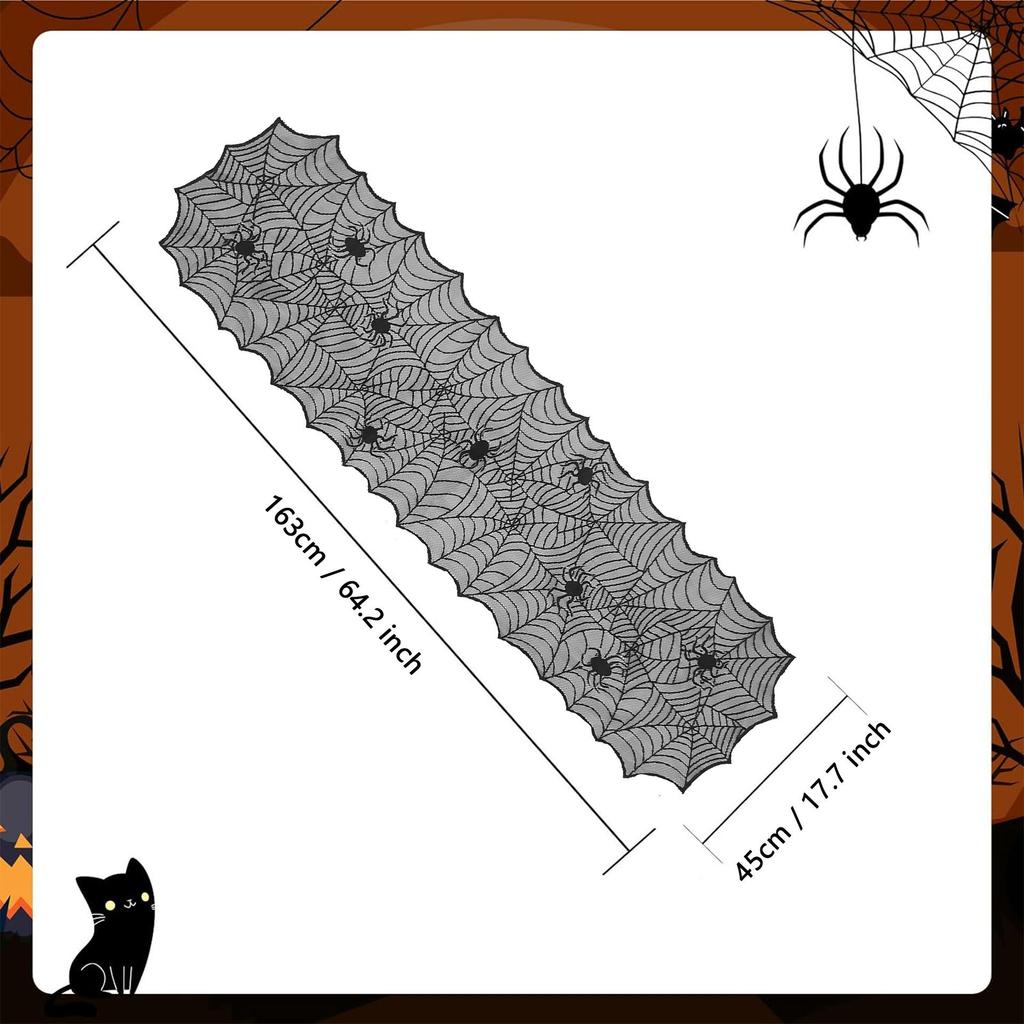 Halloween Black Spider Web Lace Table Runner Gothic Style Table Cloth Home Party Dining Table Decor Spooky Festival Decoration