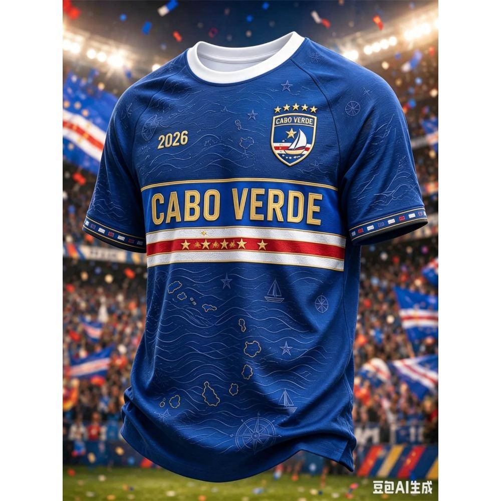 2026 Maglia Squadra di Calcio di Capo Verde Uomo Manica Corta T-shirt Stampata 3D Maglietta Sportiva Fantasia Completa Donna Maglietta Top Harajuku