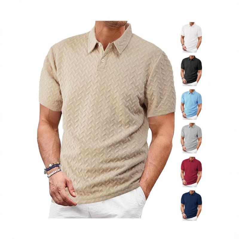 Men's summer new lapel jacquard thin short-sleeved men's casual sports polo shirt