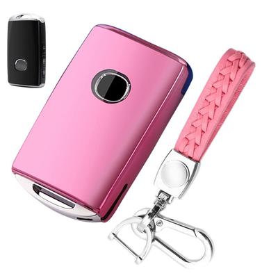LETINGFAR Key Case, Smart Key Case for Mazda, Key Cover, Key Holder, 3 Buttons, Stain, Slip, Scratch-Resistant, TPU, Pink