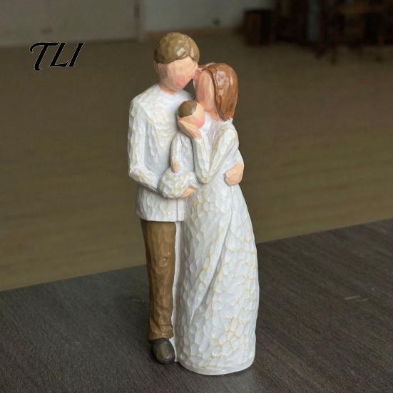 Gift for Valentine Day Wooden Texture Resin Figurine, Hand Carved Mother & Child/Family/Couple/Dog Owner Decorative Statue Office Statue,