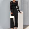 New Jumpsuit Lace Spliced Zipper Lace Solid Color Loose Jumpsuit