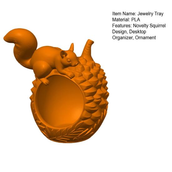 Unique Animal Shape Organizer 3D Printed Squirrel Pinecone Jewelry Tray, Large Storage for Capacity Box Rings Necklaces Small Accessories, Forest