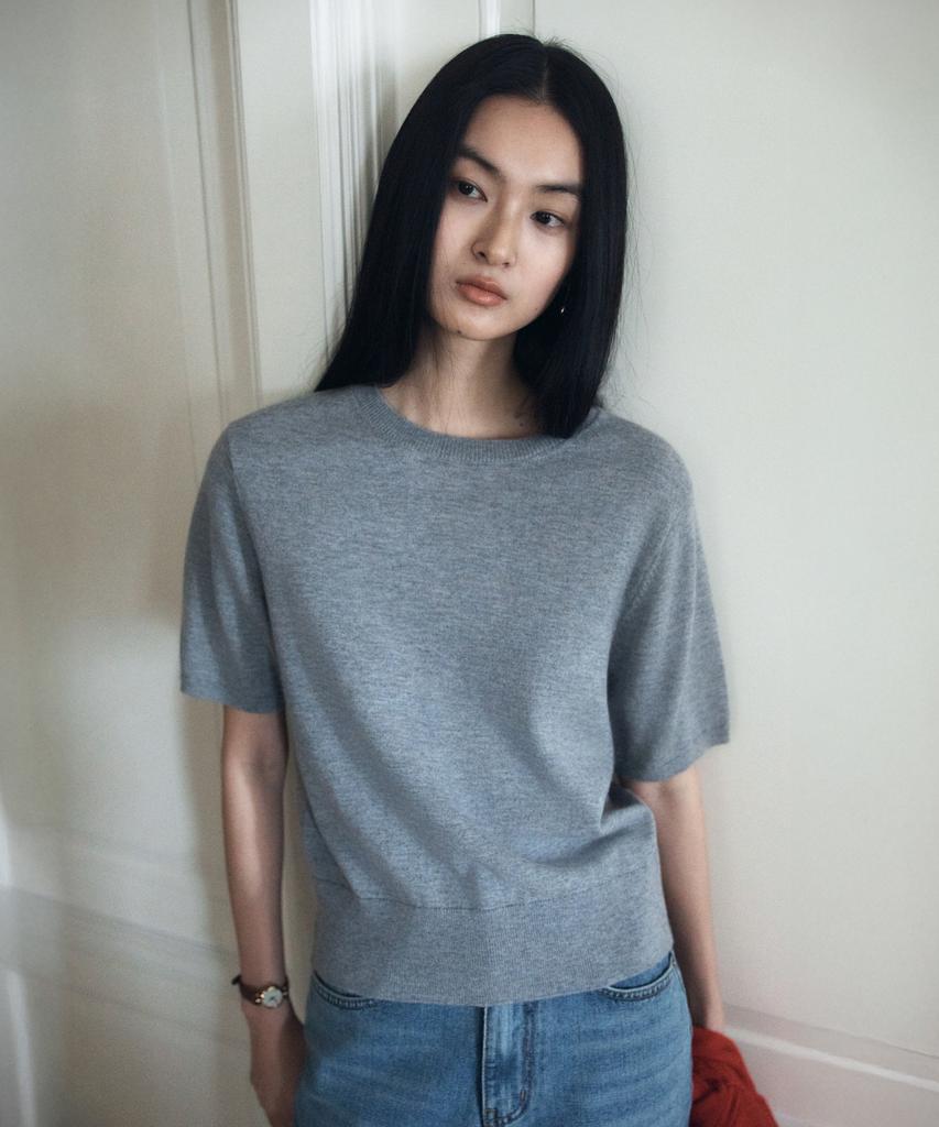 Siyajyu Sikn2184 Basic Round Neck Short Sleeve Knit_Melange Gray