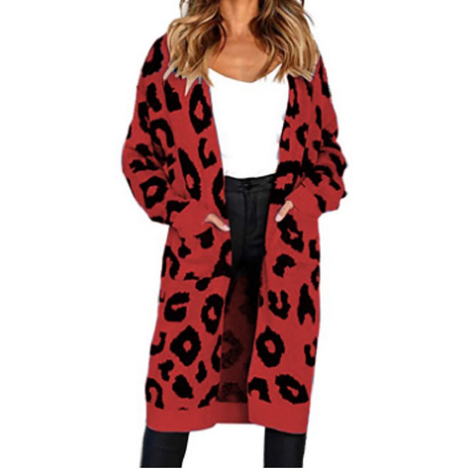

Модный женский вязаный кардиган с принтом и длинным рукавом, футболка, топы, свитер, пальто XL красный