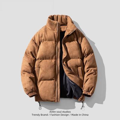 Suede Cotton Coat Men's Trendy Brand Cotton Jacket Winter American Retro New Style Stand Collar Couple Cotton Coat Jacket Down Jacket