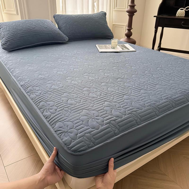 Waterproof Cotton Mattress Cover with Pillowcase Throw Fitted Sheet, Bed Replacement Protector Elastic Bands Non Slip Adjustable