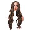 Europejska i amerykańska damska modna środkowa część z podkreśloną brązową peruką damska do codziennego użytku naturalnie wyglądająca długa falowana peruka z syntetycznych włókien