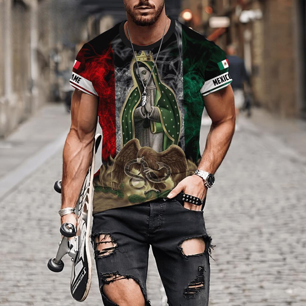 3D-printet T-skjorte med korte ermer Europeisk og amerikansk herreklær med korte ermer