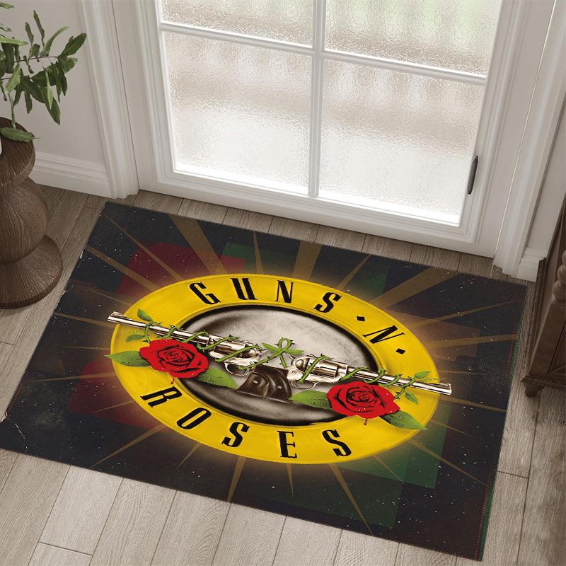 Guns N’ Roses Design Crystal Velvet Carpet Cozy Non?Slip Printed Rug For Bedroom Living Room Entrance