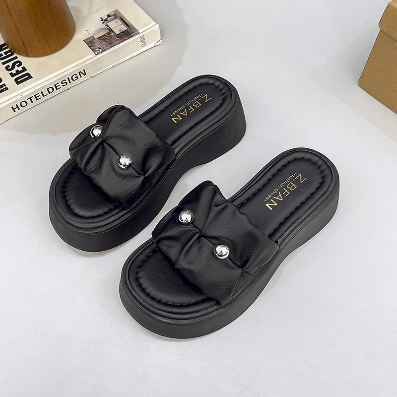 Klapki damskie letnie 2025 nowa moda sandały na grubej podeszwie typu muffin super hit celebrytka internetowa plażowe składane