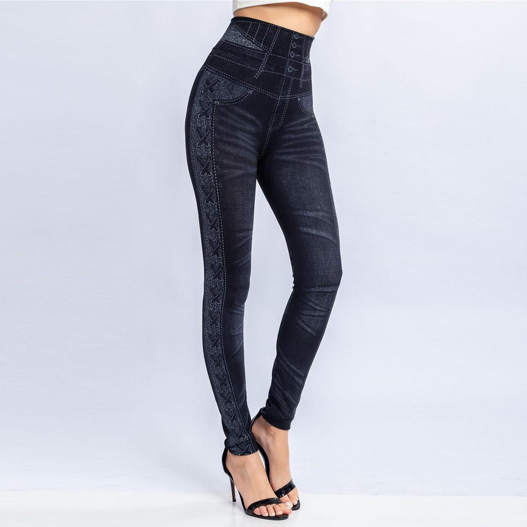 Womens Fashion Leggings Ladies Print Wet High Waist Trouser Pants