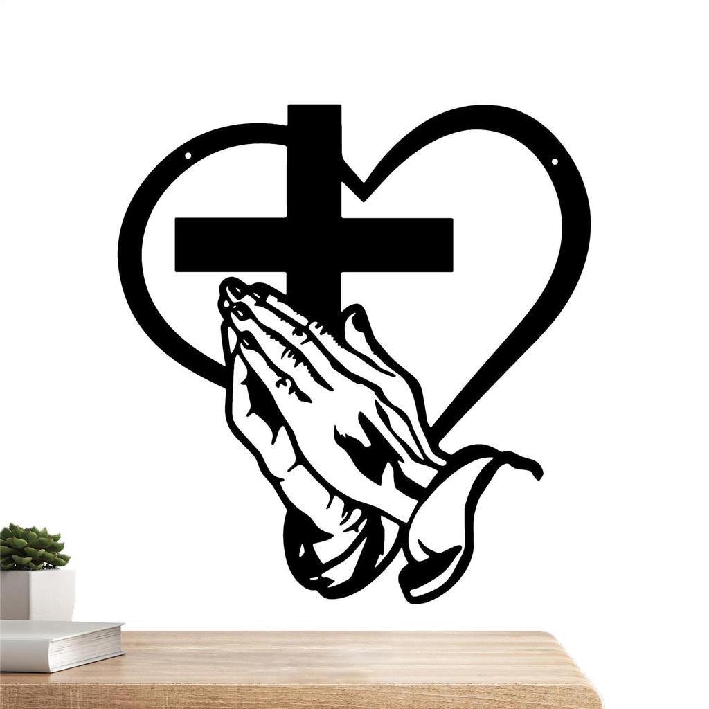 Christian Wall Sculpture Religion Spiritual Ornament Metal Heart Wall Art Decoration For Dining Room Entryway Living Room Patio