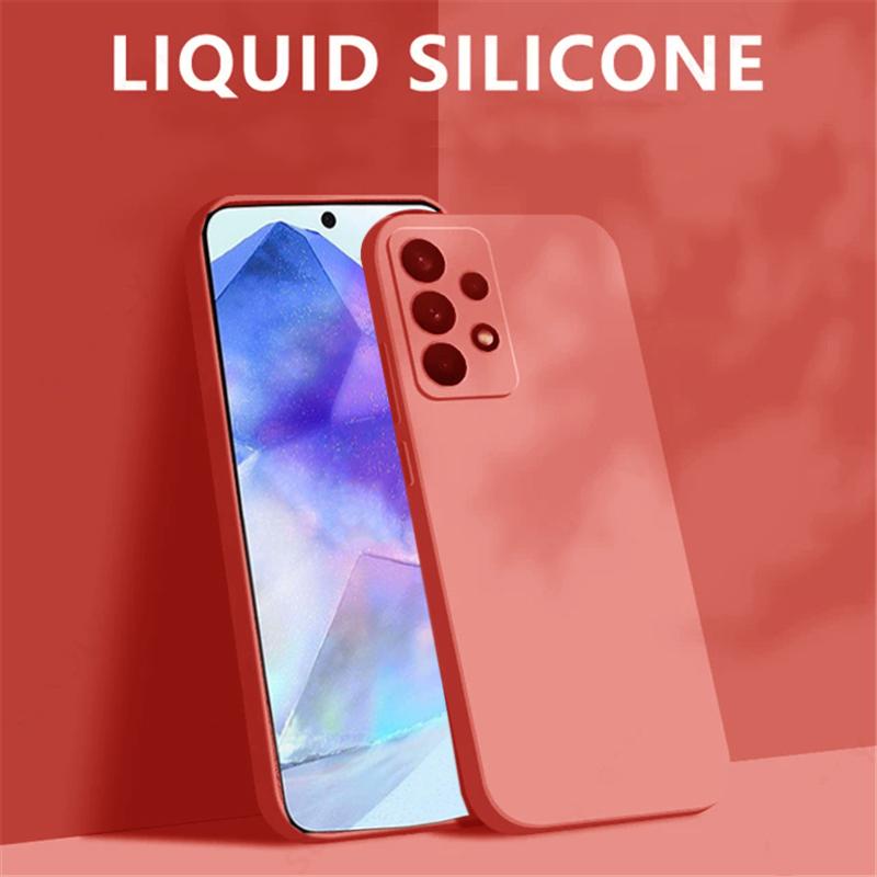 Quadratische einfarbige Flüssigsilikonhülle für Samsung Galaxy A05S A55 A04S A54 A53 S23 S24 Huawei P60 Redmi Note 13 iPhone 15 14 13 Pro Max ASoft Cover