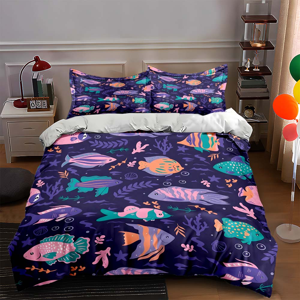 

Colorful aquatic design Bedding Duvet cover sets Duvet covers Pillowcases gifts (1 * Duvet Cover 2 * Pillowcases, without duvet insert) 135x200cm