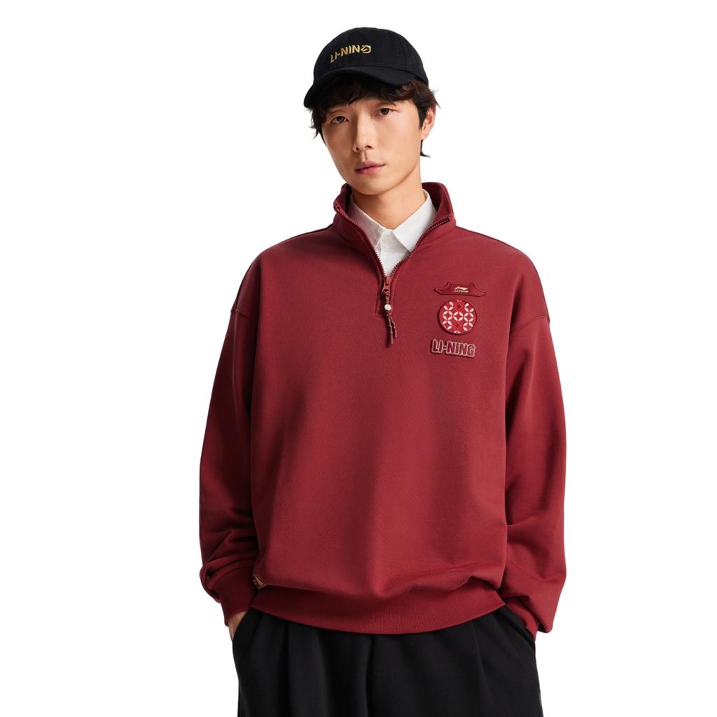 Li-Ning Sports Lifestyle Series Stand Collar Embroidered Letter Fashion Sweatshirt Men Sweatshirt AWDW463-2
