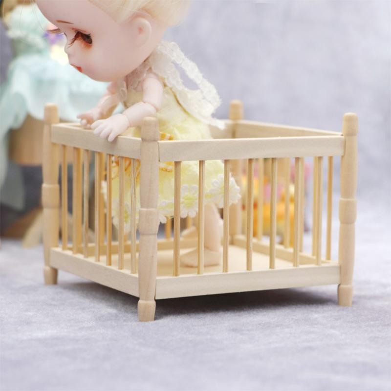 1/12 Scale Dollhouse Baby Bed Miniature Furniture Model for Girls Boys Ornament for Kids DIY Play Ornament Play Crafts.