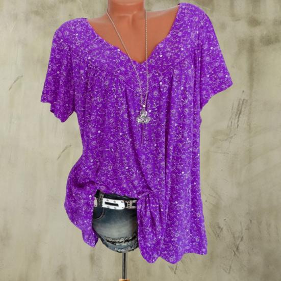 Women T-shirts V Neck Breathable Plus Size Flower Print Summer T-shirts for Daily Wear