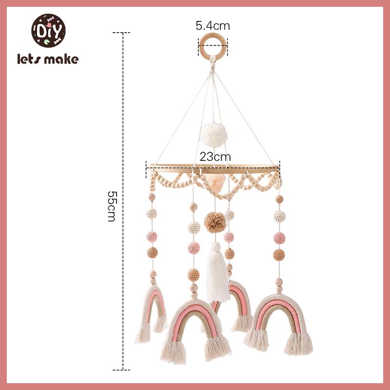 Let's Make Wooden Baby Rattles Soft Felt Cartoon Bear Cloudy Star Moon Hanging Bed Bell Mobile Crib Montessori Education